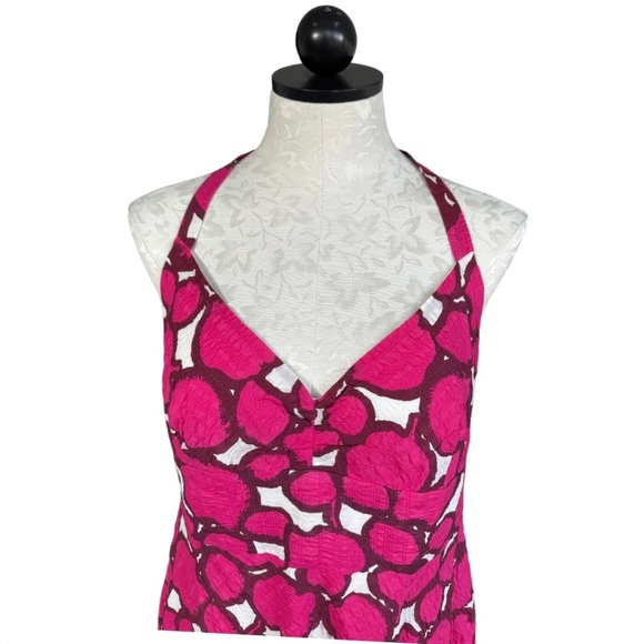 J. Crew Halter Pink Abstract Pattern Textured Cotton Dress Size 12 - Picture 5 of 12